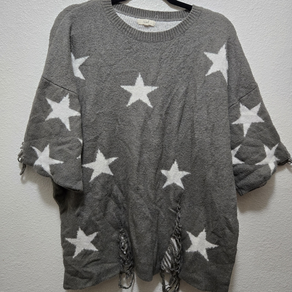 Boutique Grey Stars Distressed Sweater